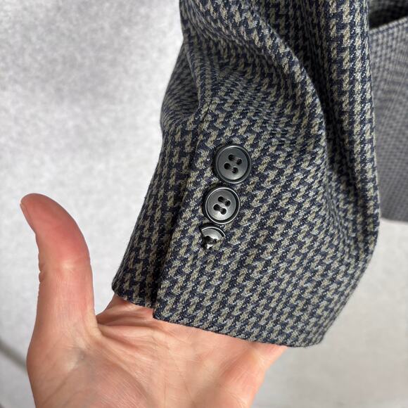 Mani Sport Coat Blazer 42L Blue Wool Silk Tweed Houndstooth Made Italy Saks READ - Picture 4 of 16